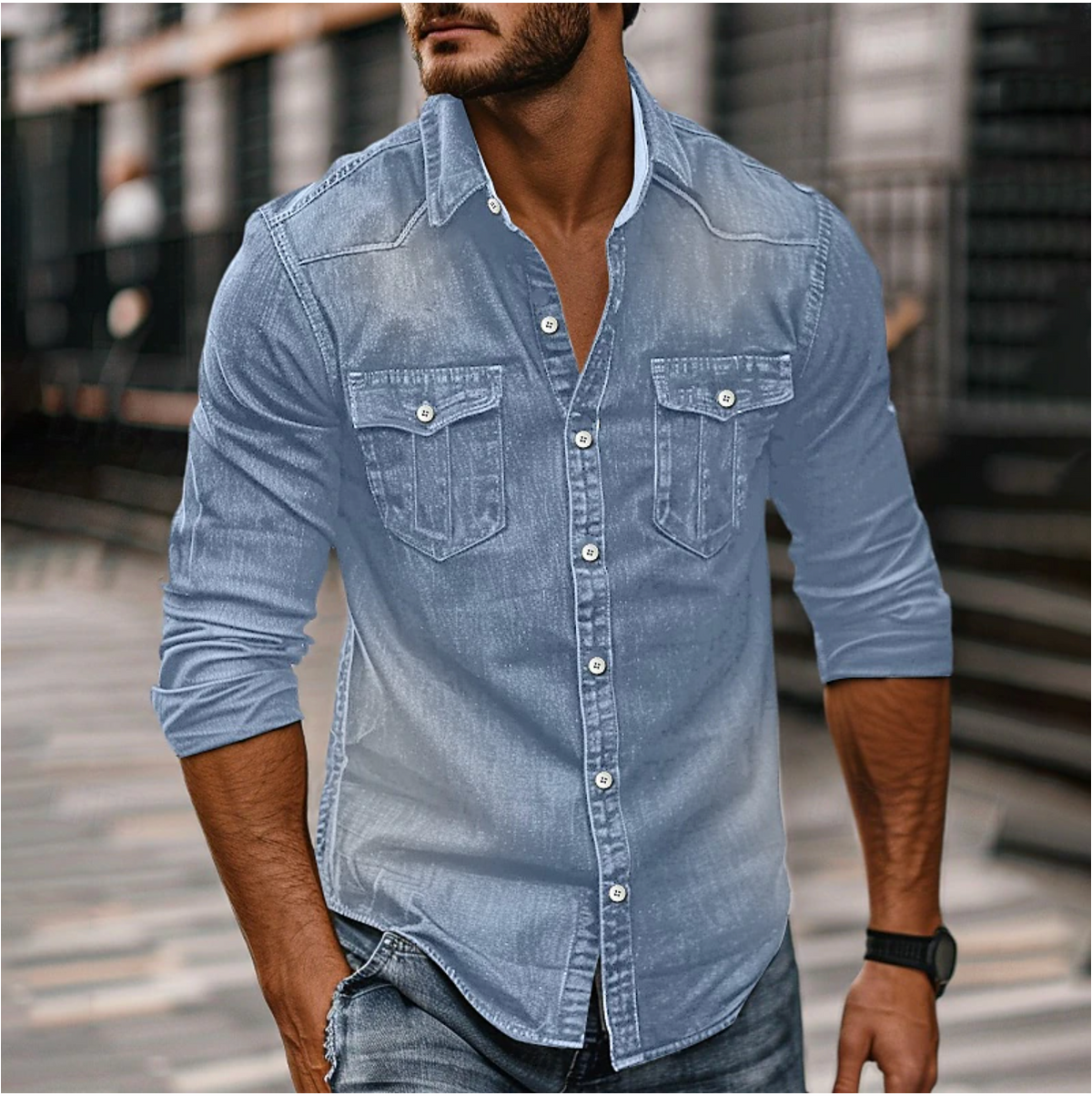 Heren Denim Shirt met Vintage Look