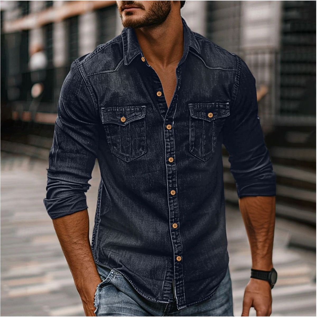 Heren Denim Shirt met Vintage Look