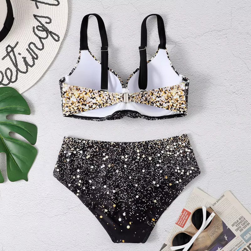 Bikini met Hoge Taille en Bladprint Dames