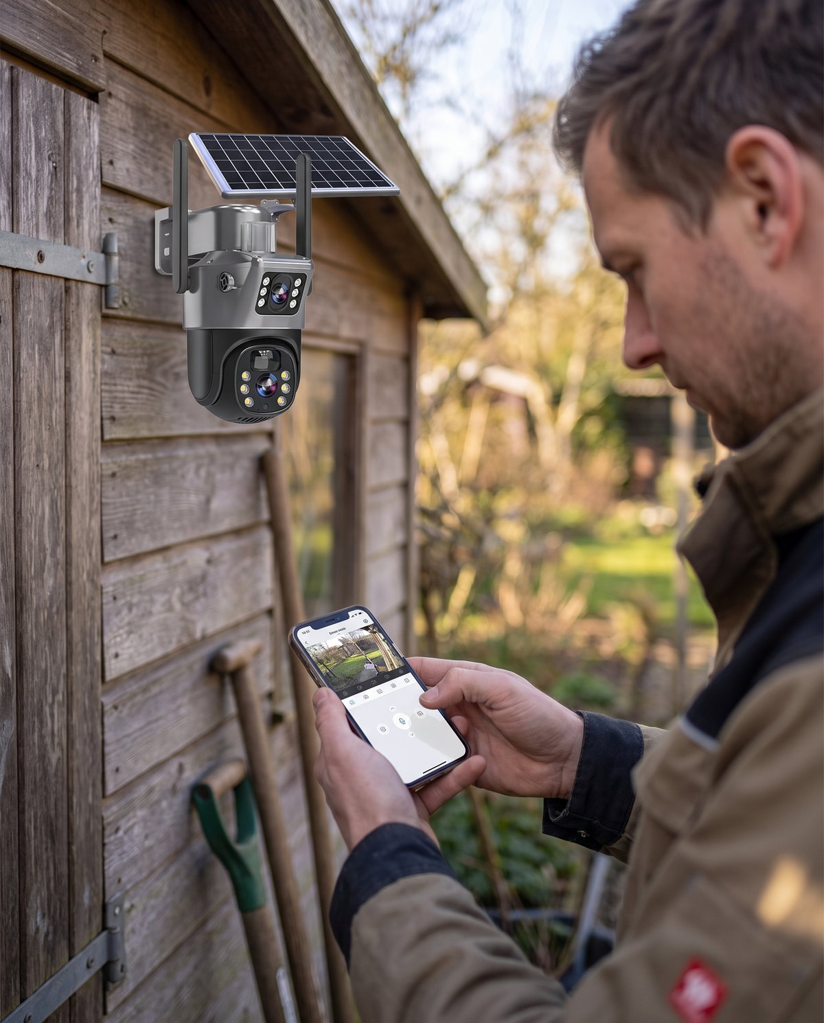 Beveiligingscamera op zonne-energie met dubbele lens | 10x zoom, 360° PTZ | 12.000 mAh, IP66