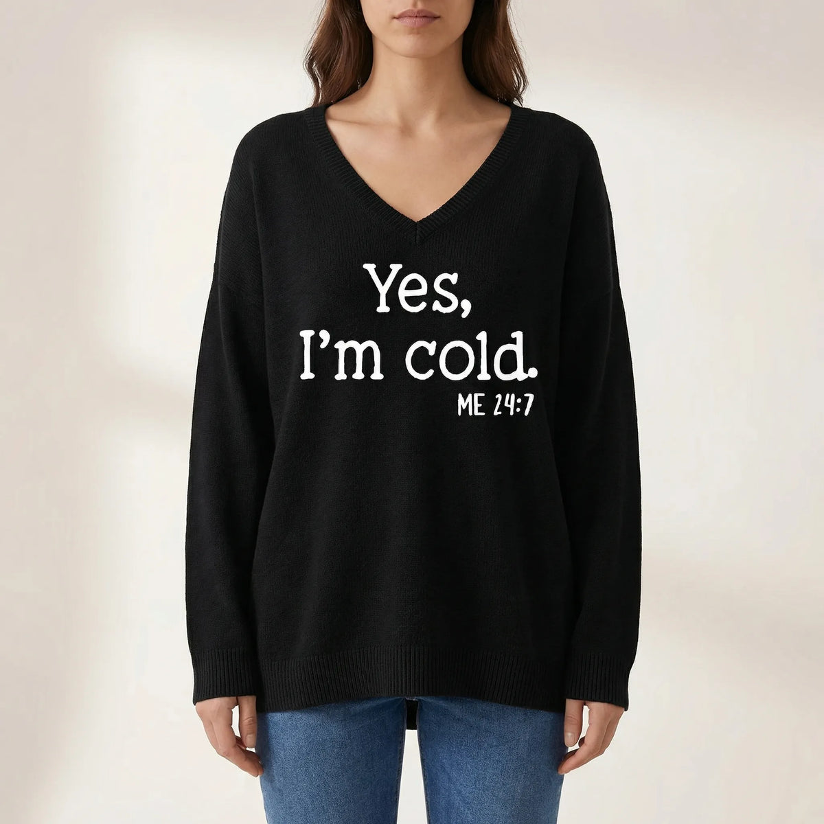 SnugvelleOversized V-Neck Slogan Jumper