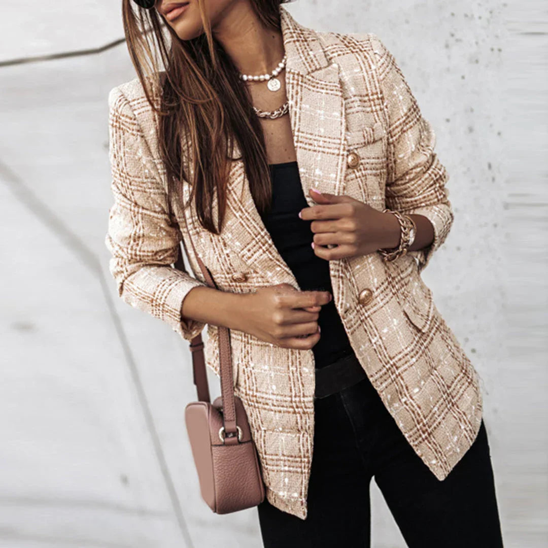 Double-Breasted Blazer met Plaid Print voor Dames