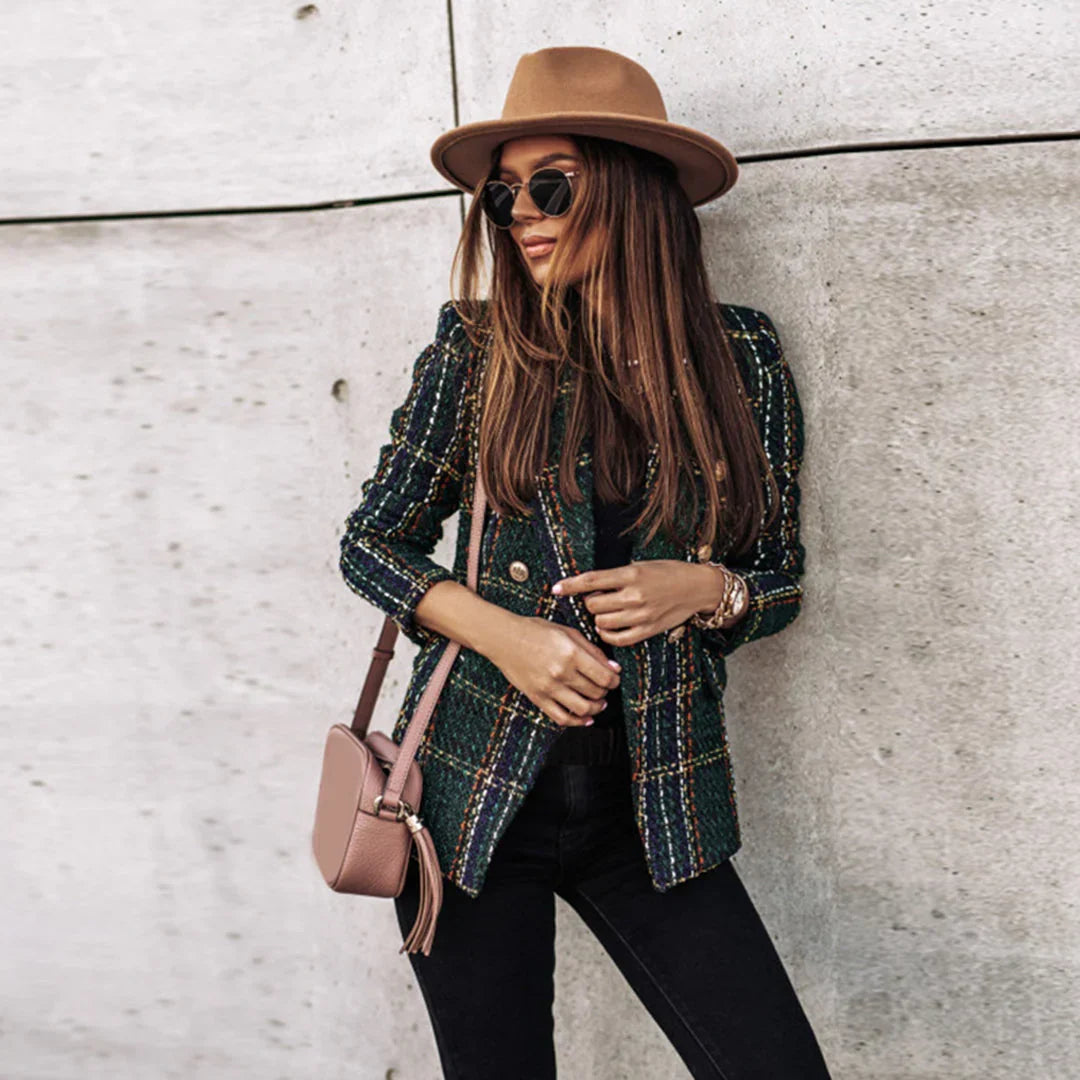 Double-Breasted Blazer met Plaid Print voor Dames