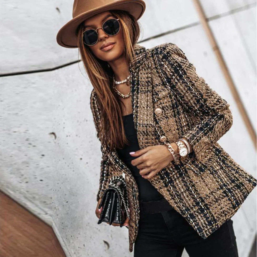 Double-Breasted Blazer met Plaid Print voor Dames