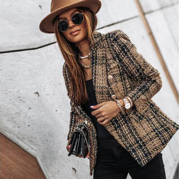 Double-Breasted Blazer met Plaid Print voor Dames