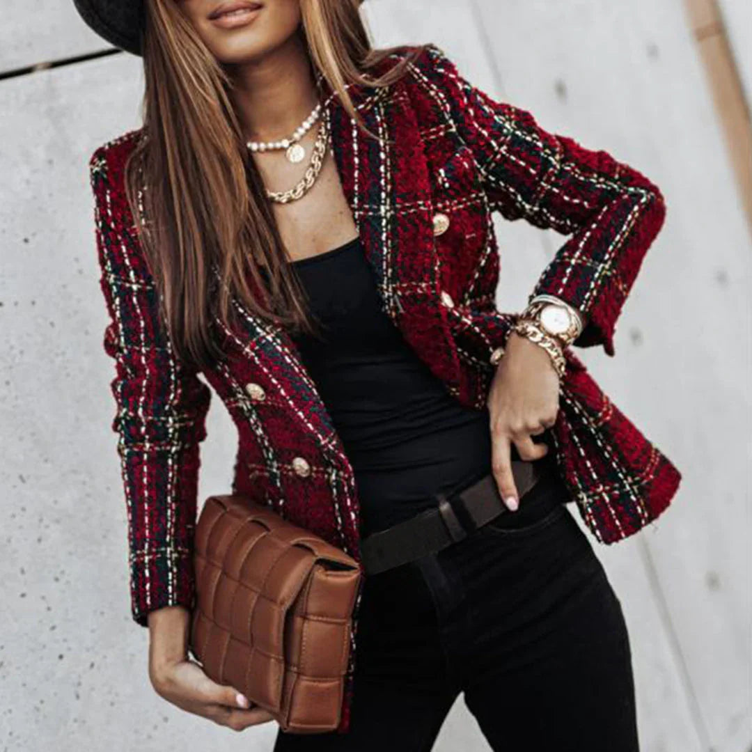 Double-Breasted Blazer met Plaid Print voor Dames