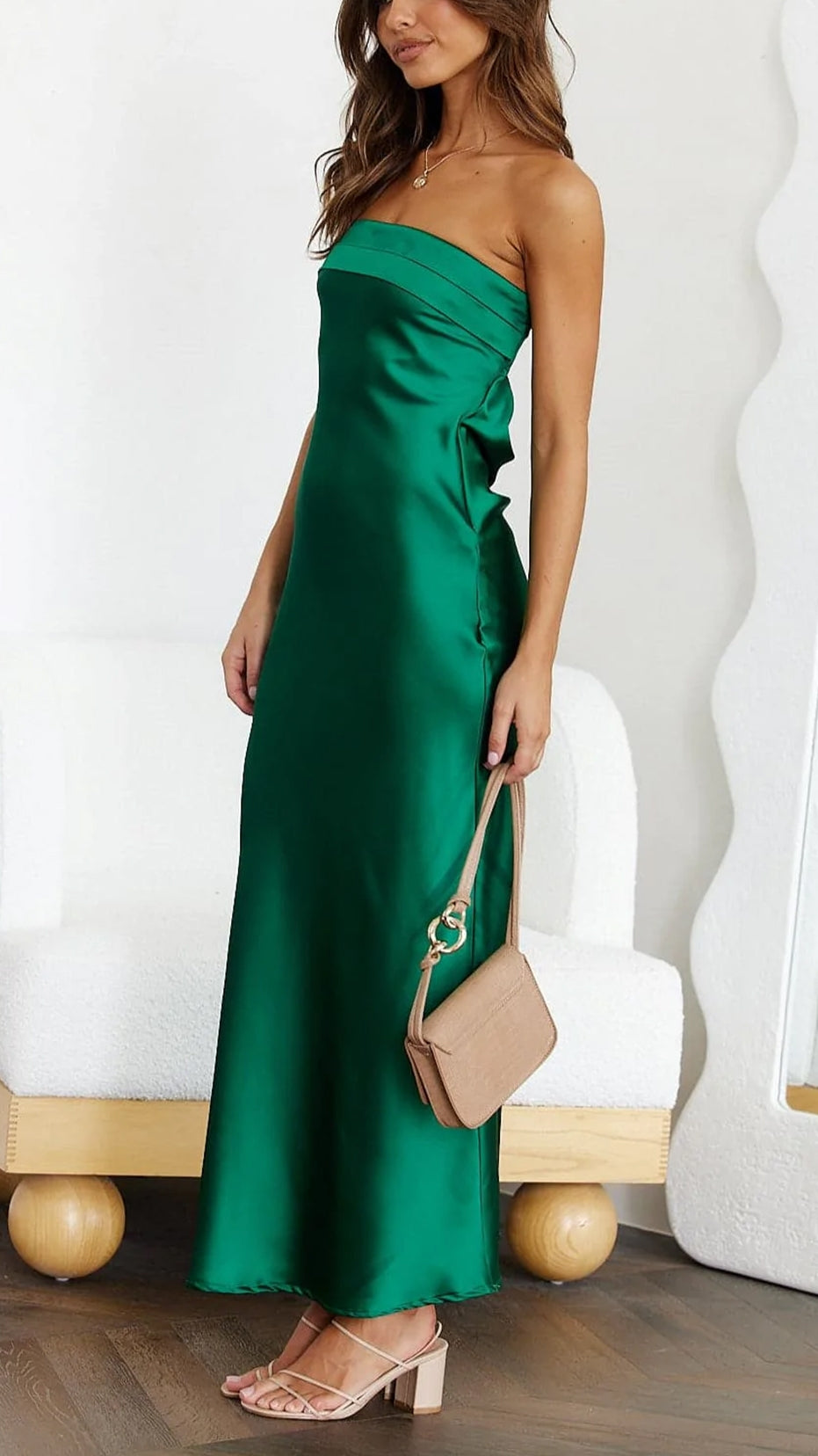Fara - elegante Off Shoulder Satijn Jurk