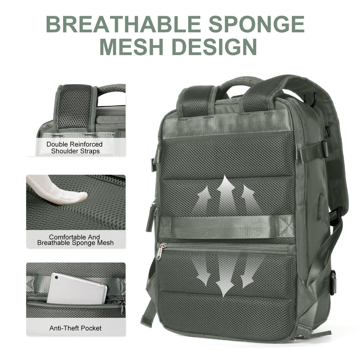 Multifunctionele damesrugzak 35 L met USB-aansluiting