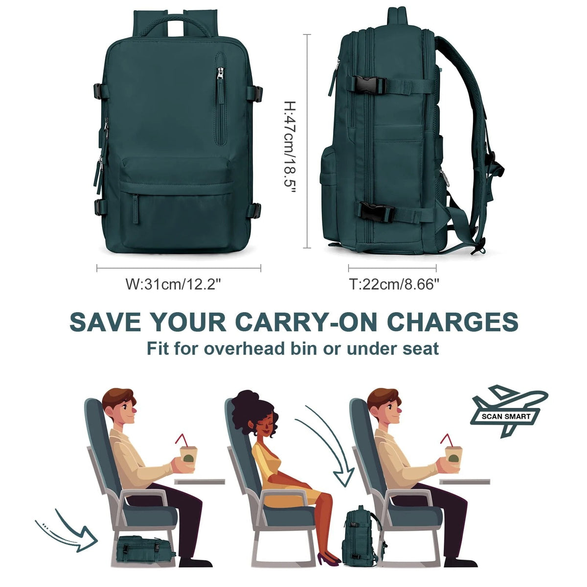 Multifunctionele damesrugzak 35 L met USB-aansluiting