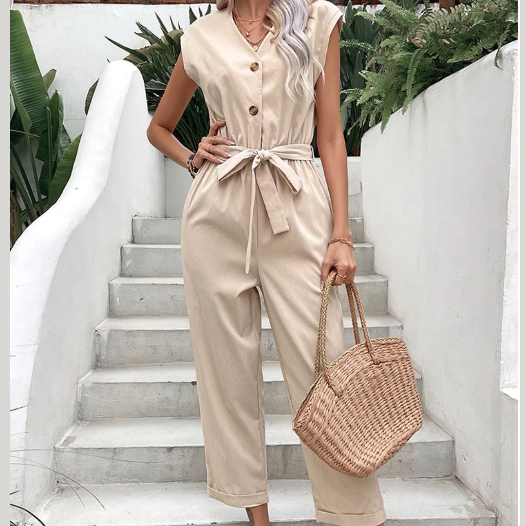 V-hals Jumpsuit met Korte Mouwen Dames