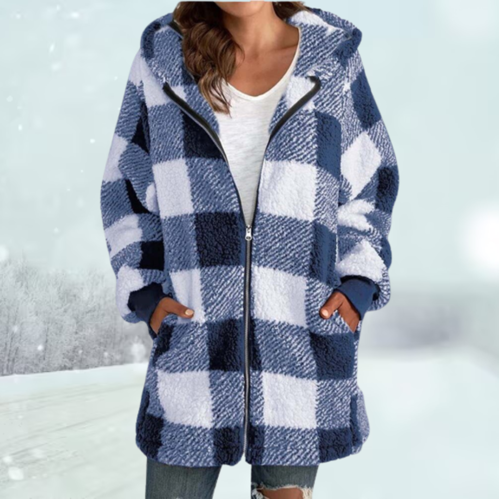 Geruite winterjas met capuchon voor dames