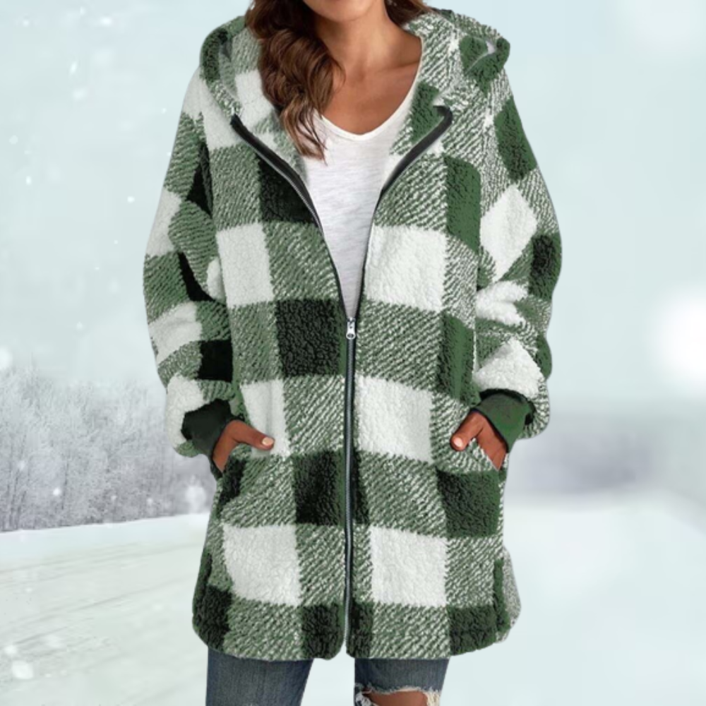 Geruite winterjas met capuchon voor dames