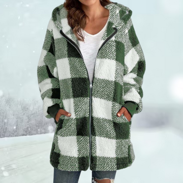 Geruite winterjas met capuchon voor dames