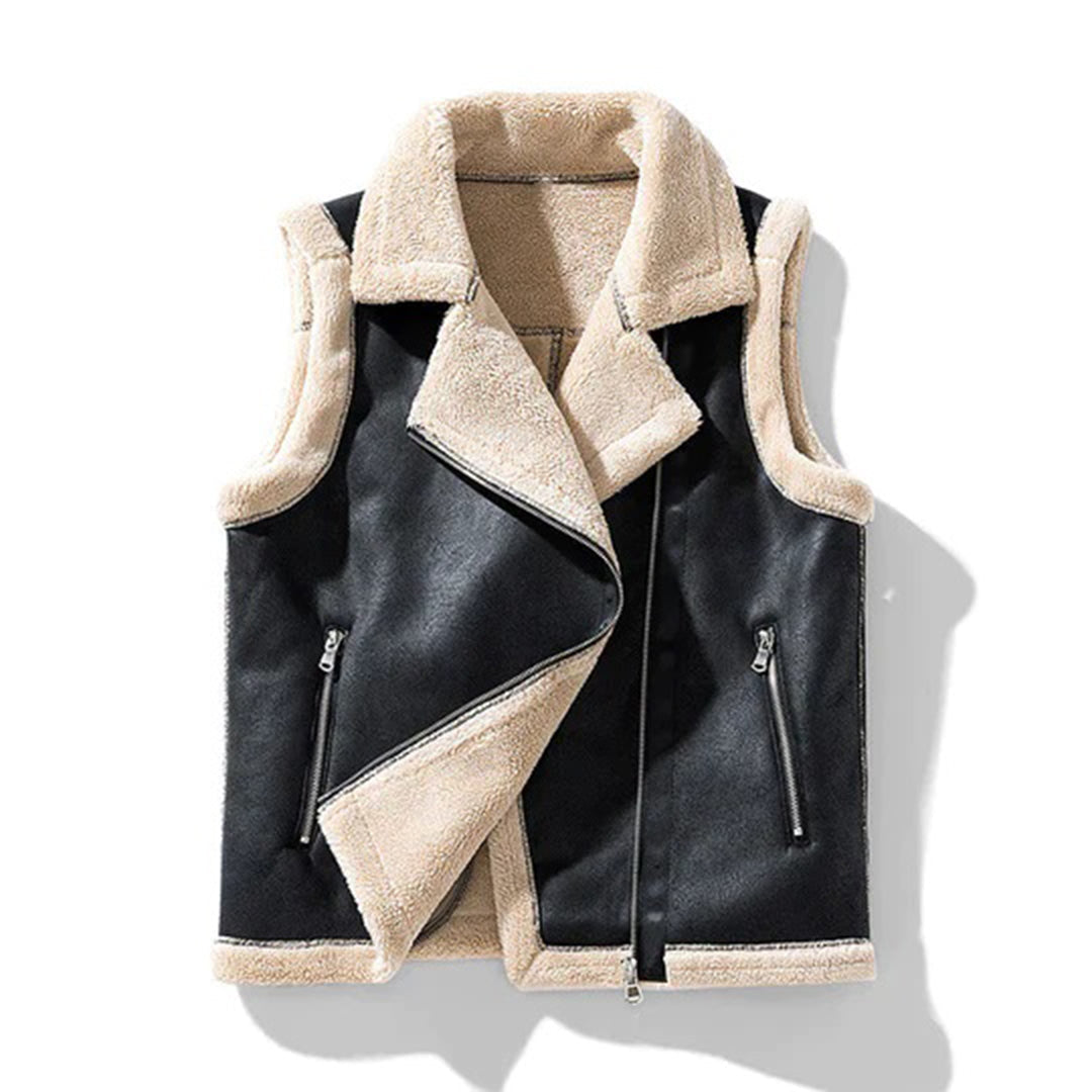 Mouwloos leren Sherpa Vest Voor Dames - Eirfall