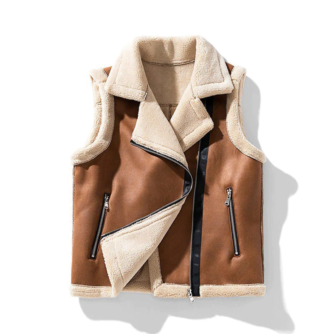Mouwloos leren Sherpa Vest Voor Dames - Eirfall