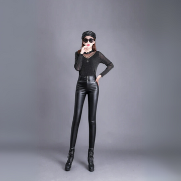 Stijlvolle PU-leren broek met hoge taille voor dames