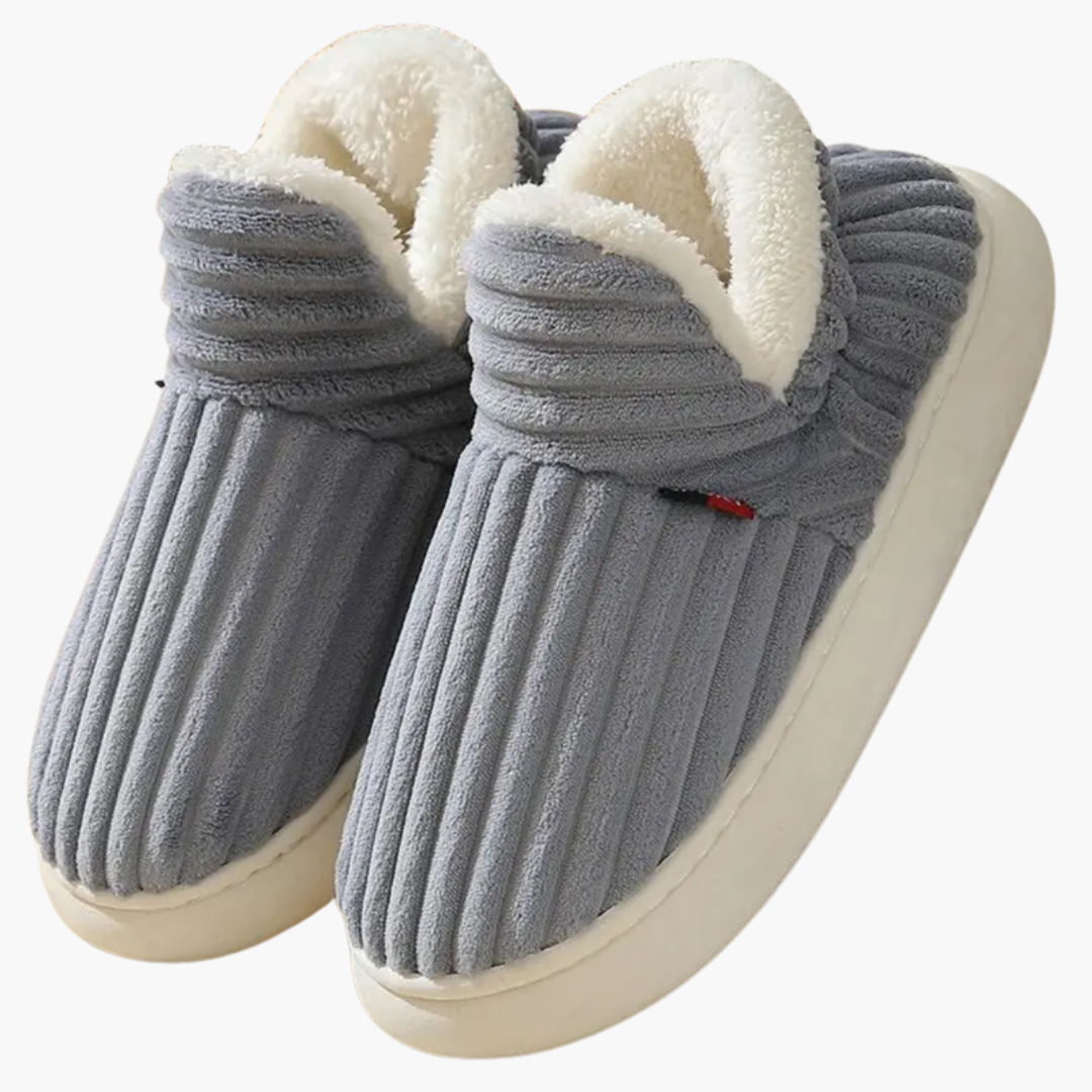 Dames pluche slippers met geribbelde binnenvoering