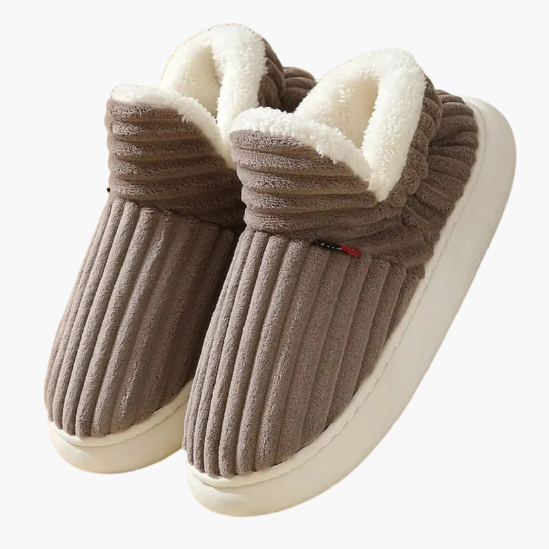 Dames pluche slippers met geribbelde binnenvoering