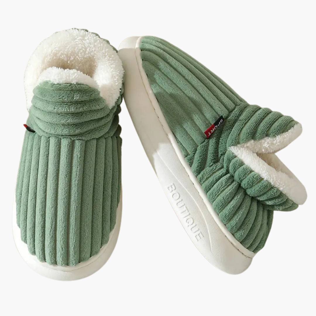 Dames pluche slippers met geribbelde binnenvoering