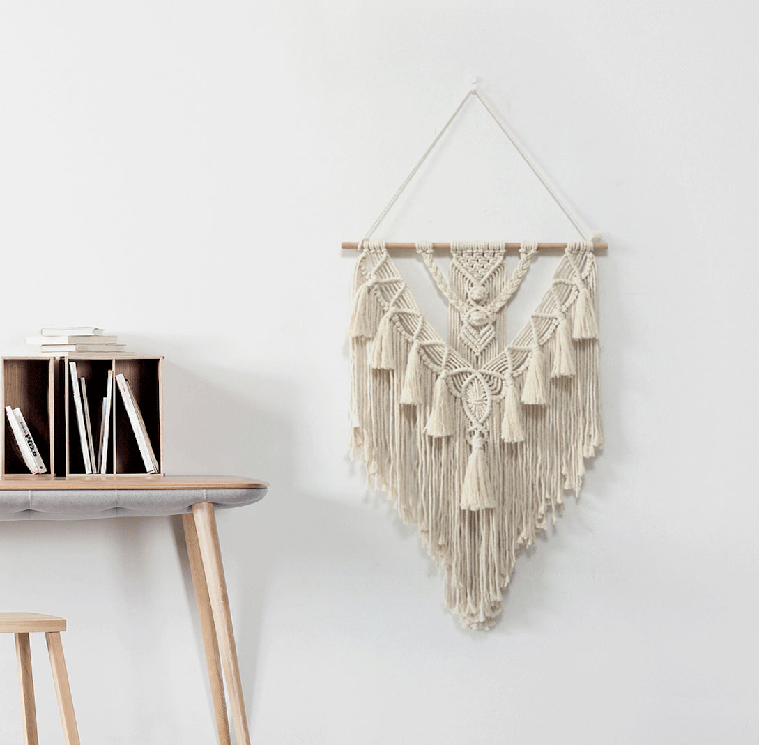Boho Geweven Wandtapijt met Stang - Bohemien Wanddecoratie