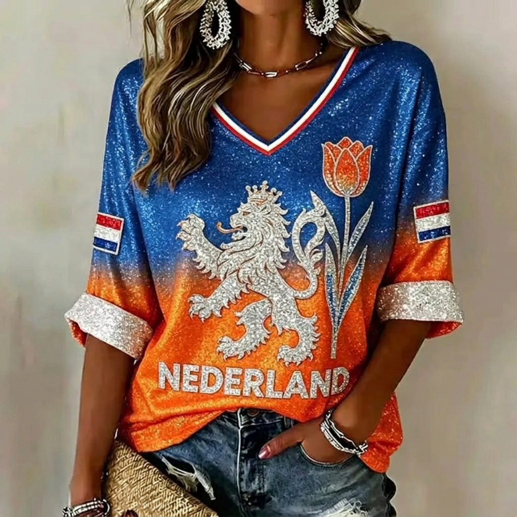 Dames getailleerde oranje WK-top
