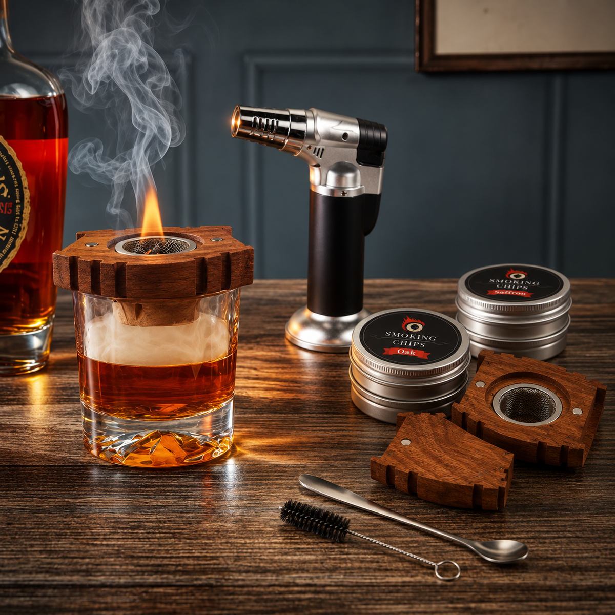 Whiskey-smokerset en cocktailset met houten design voor gerookte Old Fashioned-drankjes