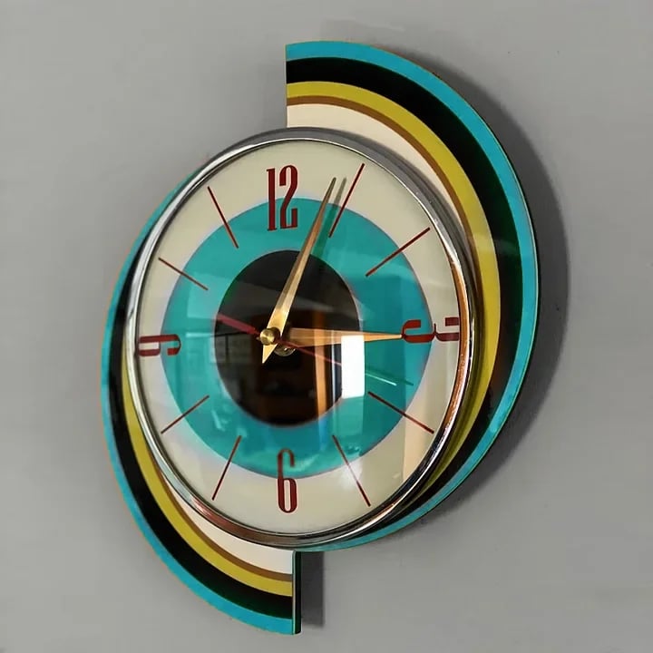 Handgemaakte wandklok in mid-century-stijl | Retro-wanddecoratie, stil & werkt op batterijen