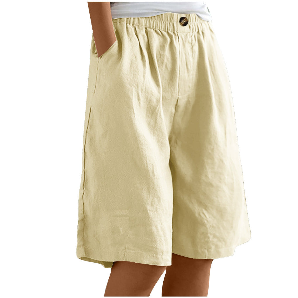 Women's Cotton And Linen Cropped Loose High Waist Shorts
