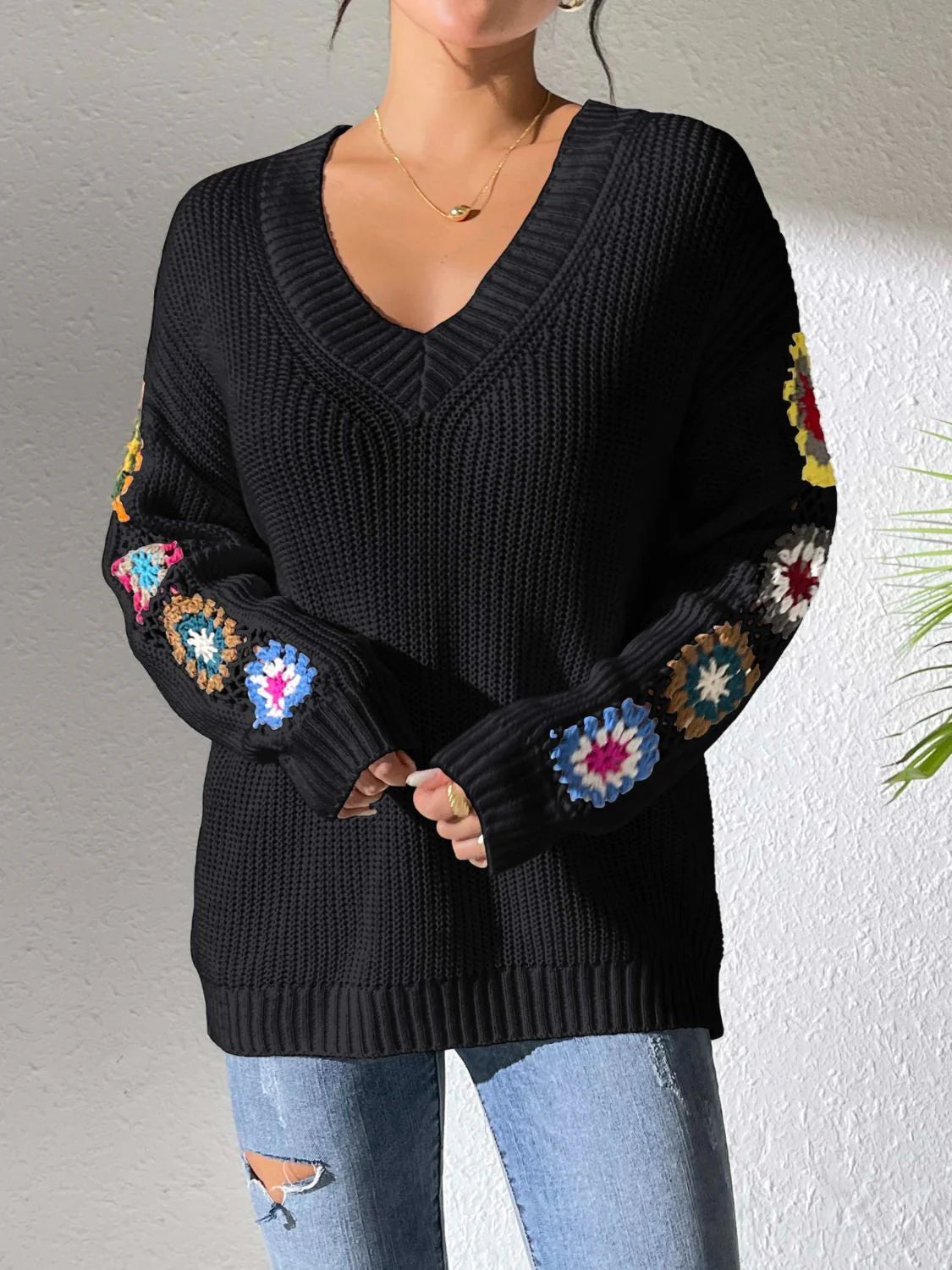Gebreide sweater met bloemenprint voor dames
