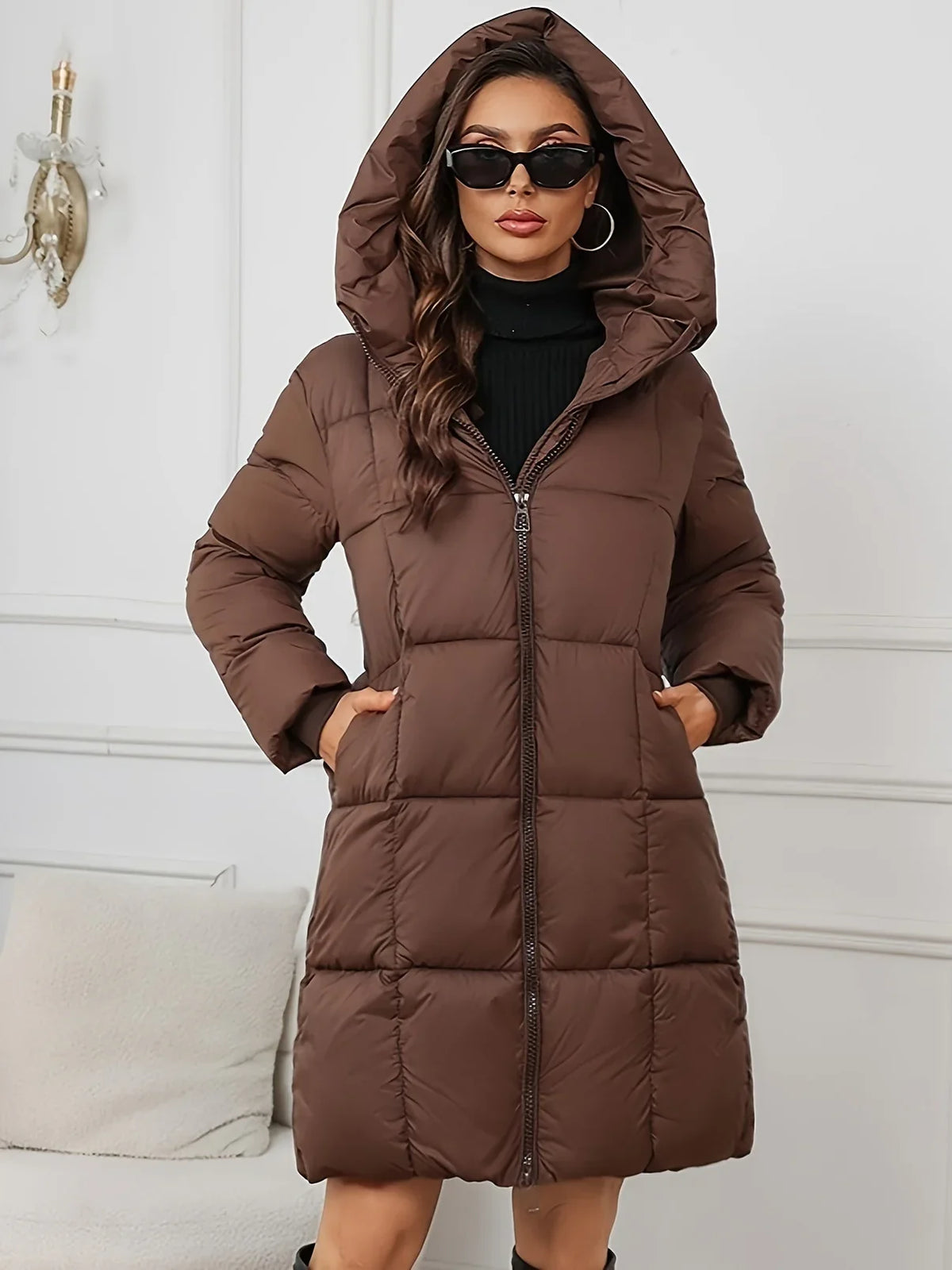 Gewatteerde lange Puffer Winterjas Met Capuchon Voor Dames - Claire
