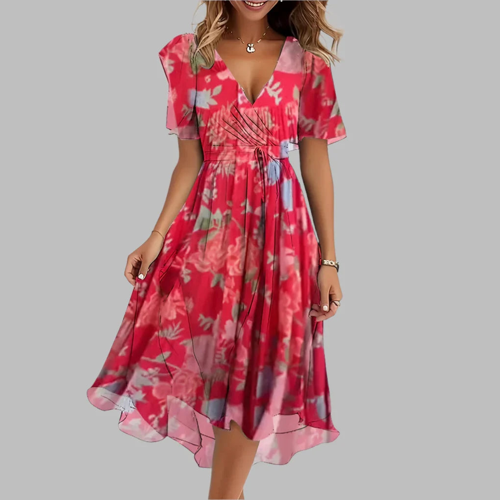 Stijlvolle geplooide midi-jurk met bloemenprint voor dames