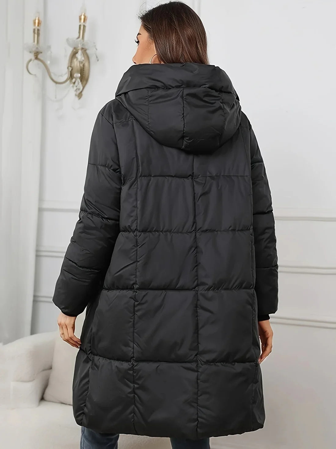 Gewatteerde lange Puffer Winterjas Met Capuchon Voor Dames - Claire