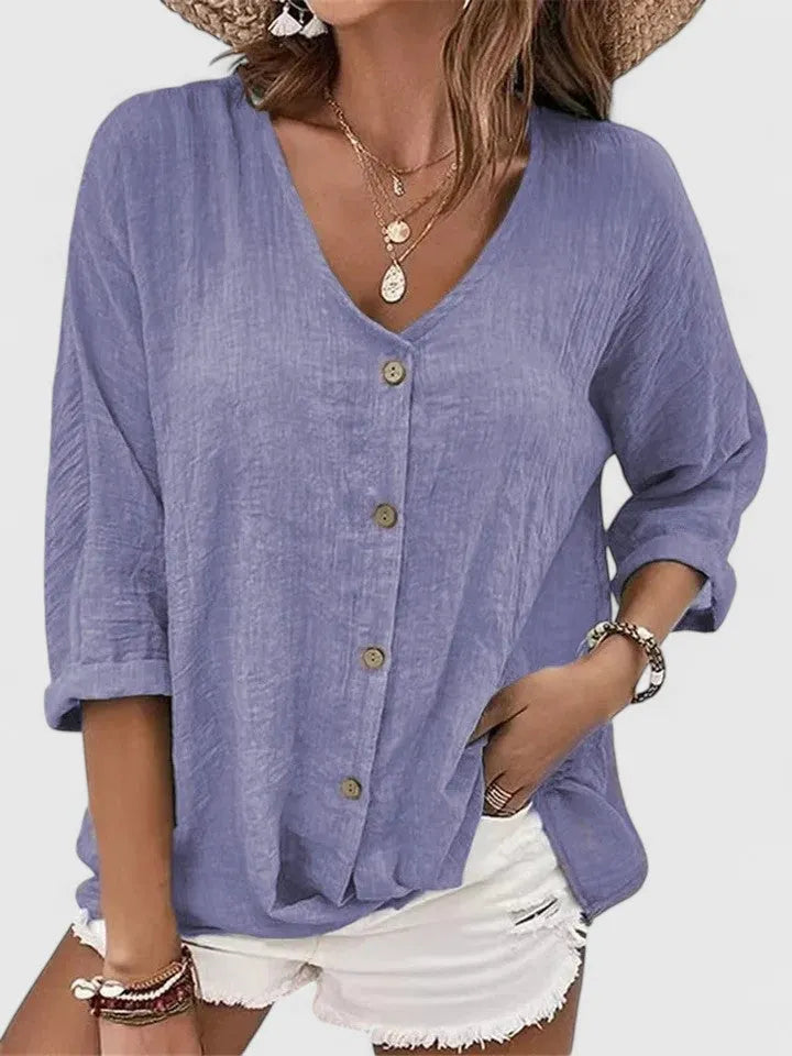 Aaliyah damesblouse met V-hals en knoopsluiting