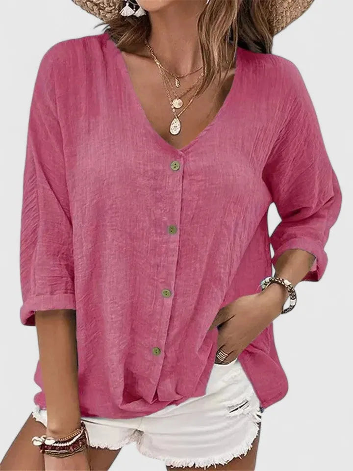 Aaliyah damesblouse met V-hals en knoopsluiting