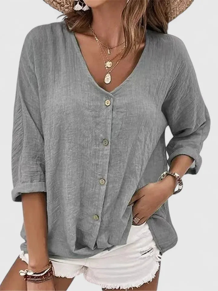 Aaliyah damesblouse met V-hals en knoopsluiting