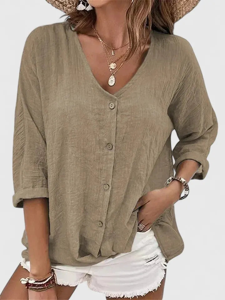 Aaliyah damesblouse met V-hals en knoopsluiting