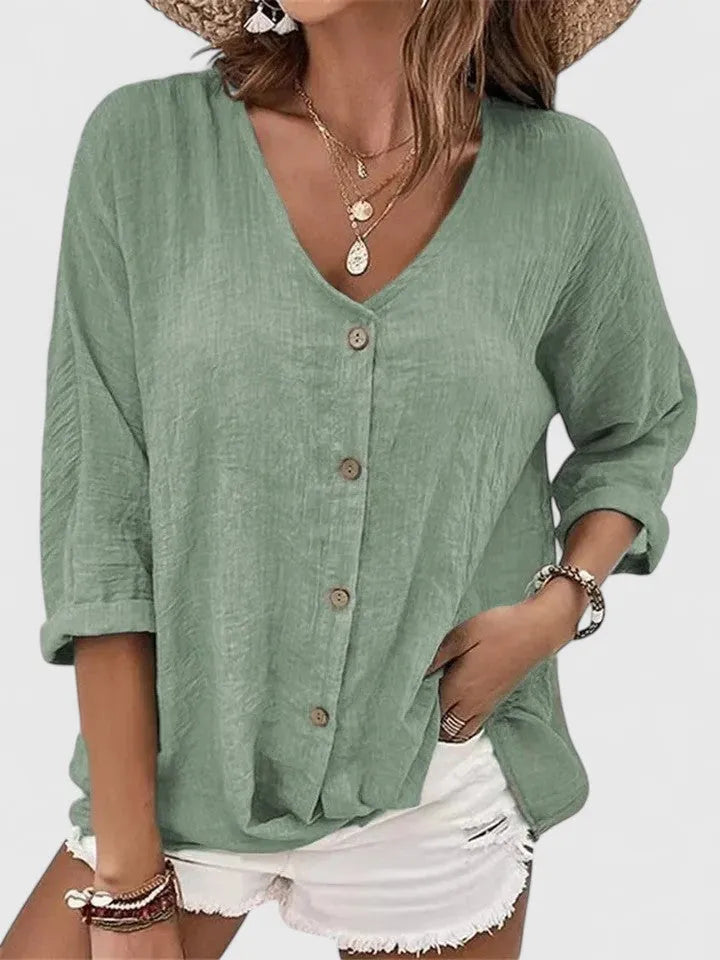 Aaliyah damesblouse met V-hals en knoopsluiting