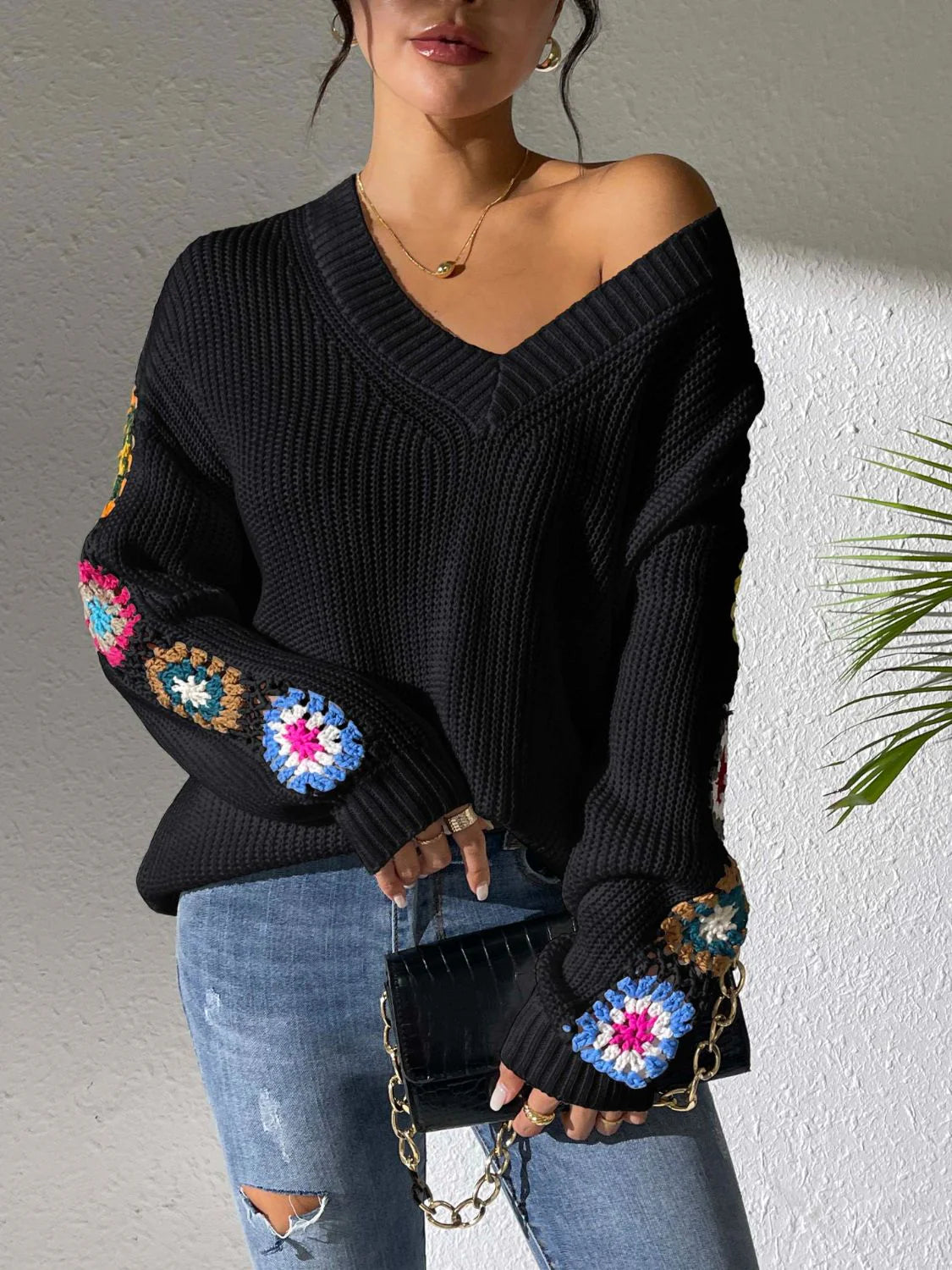Gebreide sweater met bloemenprint voor dames