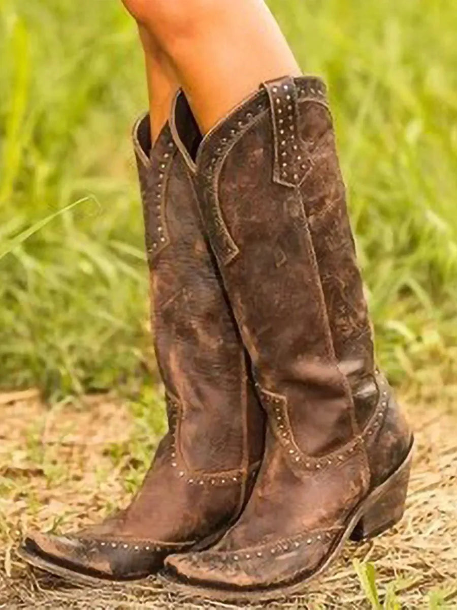 Amaris dames kniehoge cowboylaarzen met studs