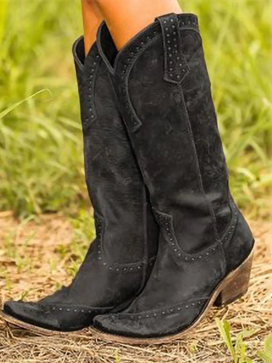 Amaris dames kniehoge cowboylaarzen met studs