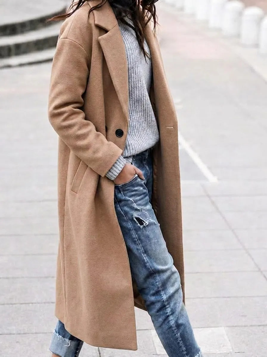 Angelika oversized damesjas met knoopsluiting en reverskraag