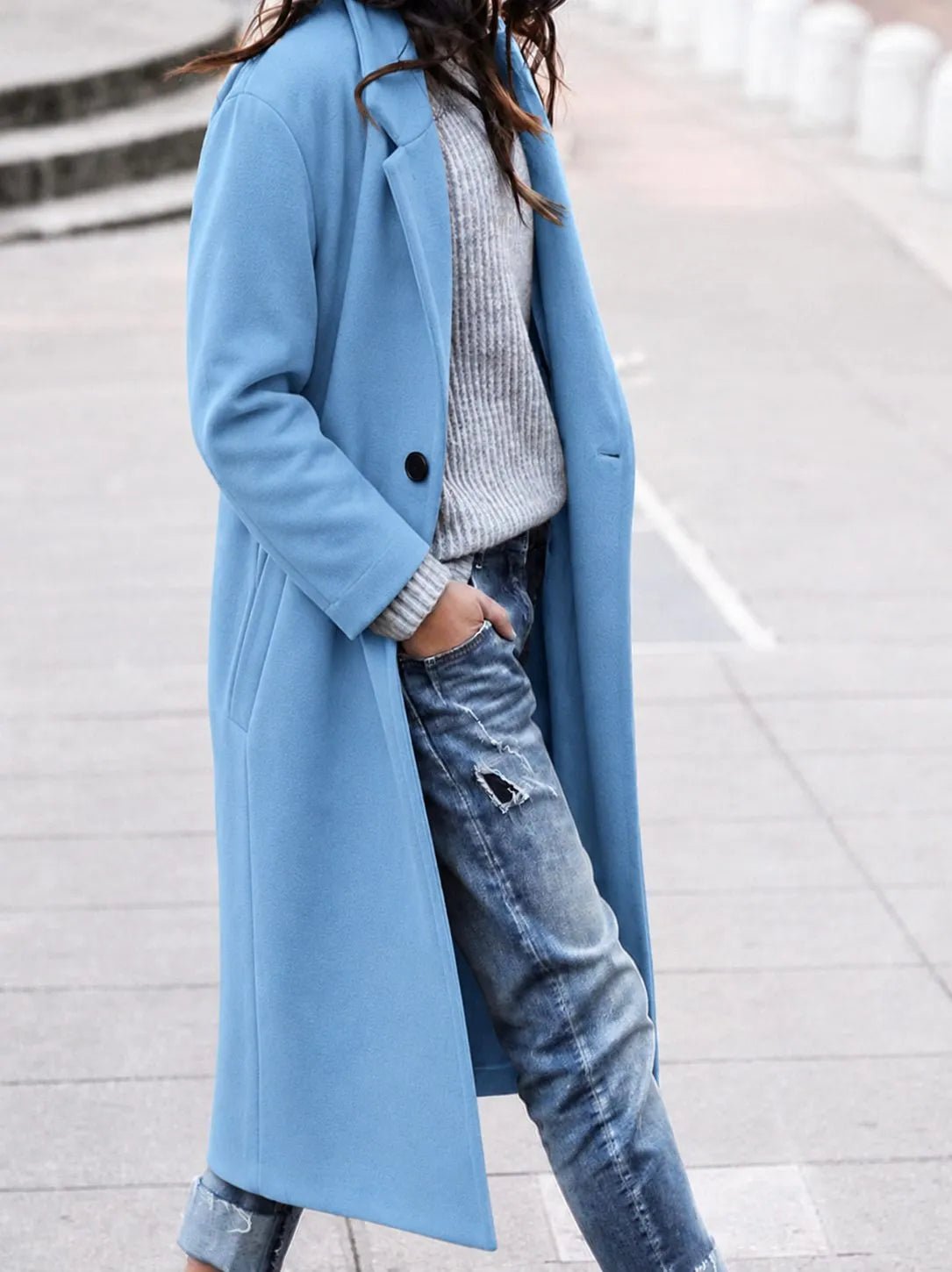 Angelika oversized damesjas met knoopsluiting en reverskraag