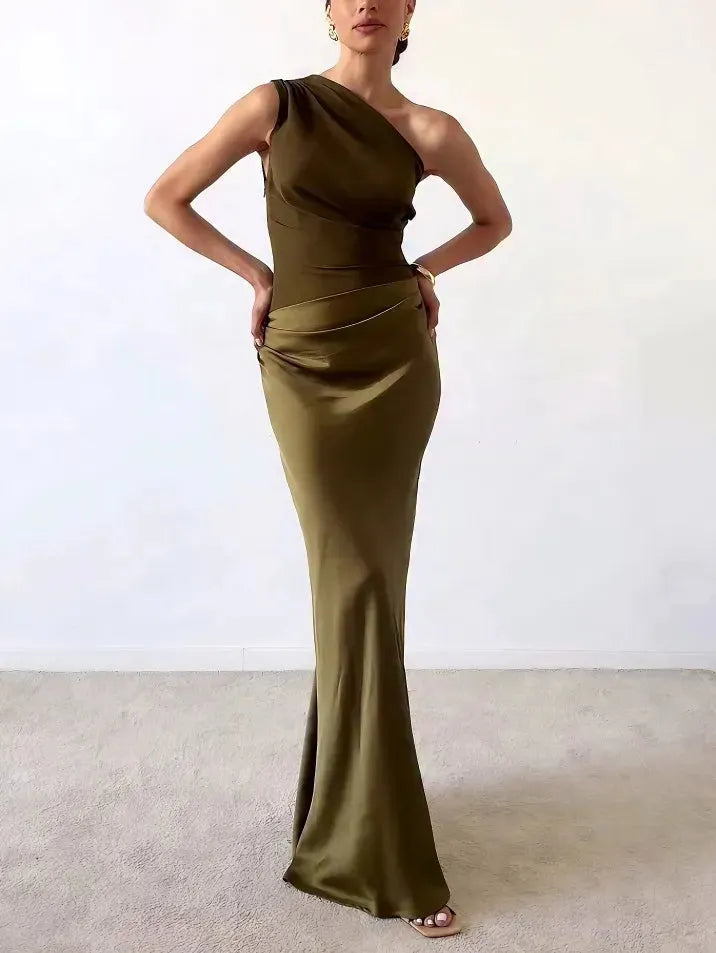 Anita geplooide one-shoulder maxijurk voor dames