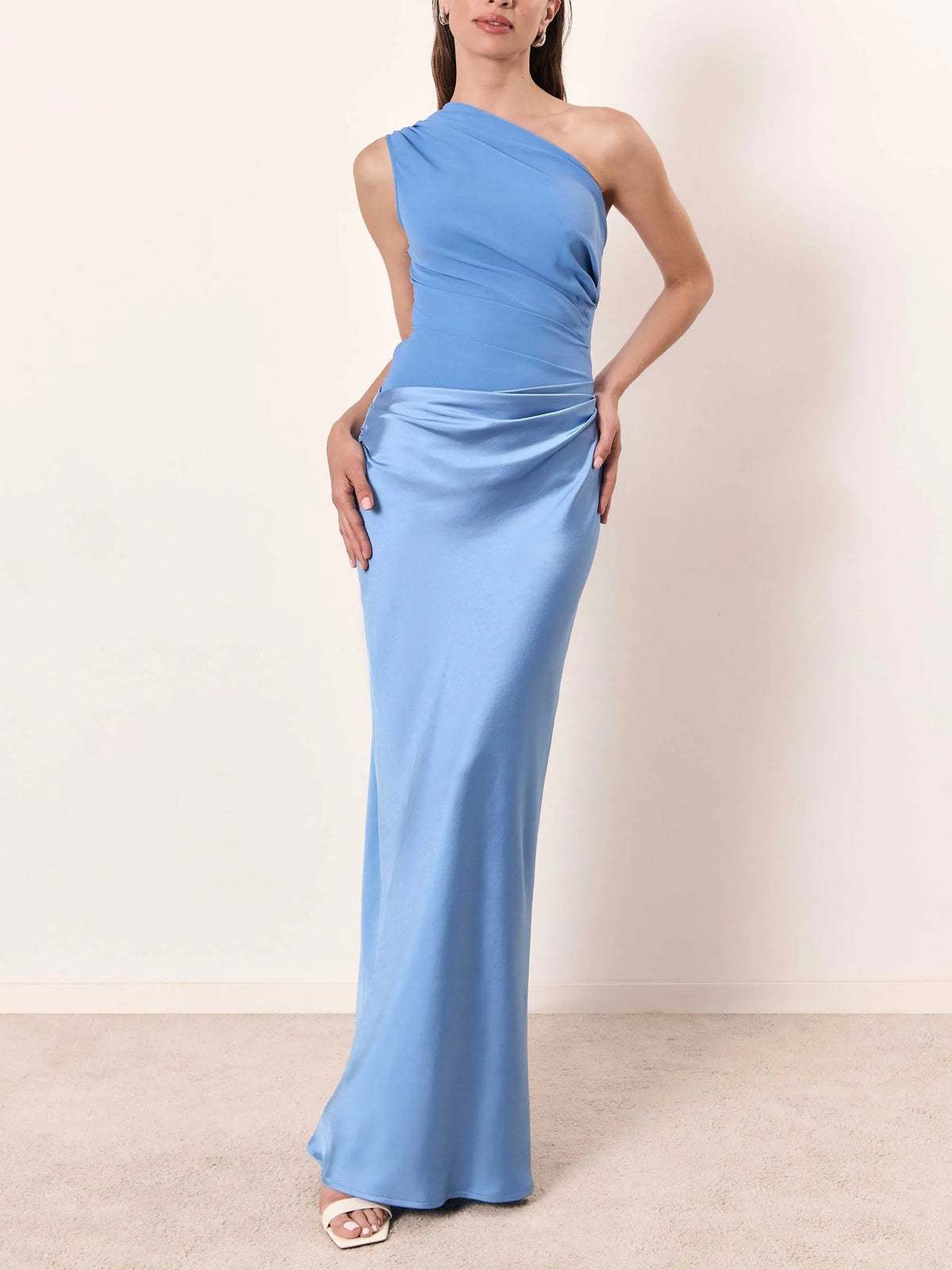 Anita geplooide one-shoulder maxijurk voor dames