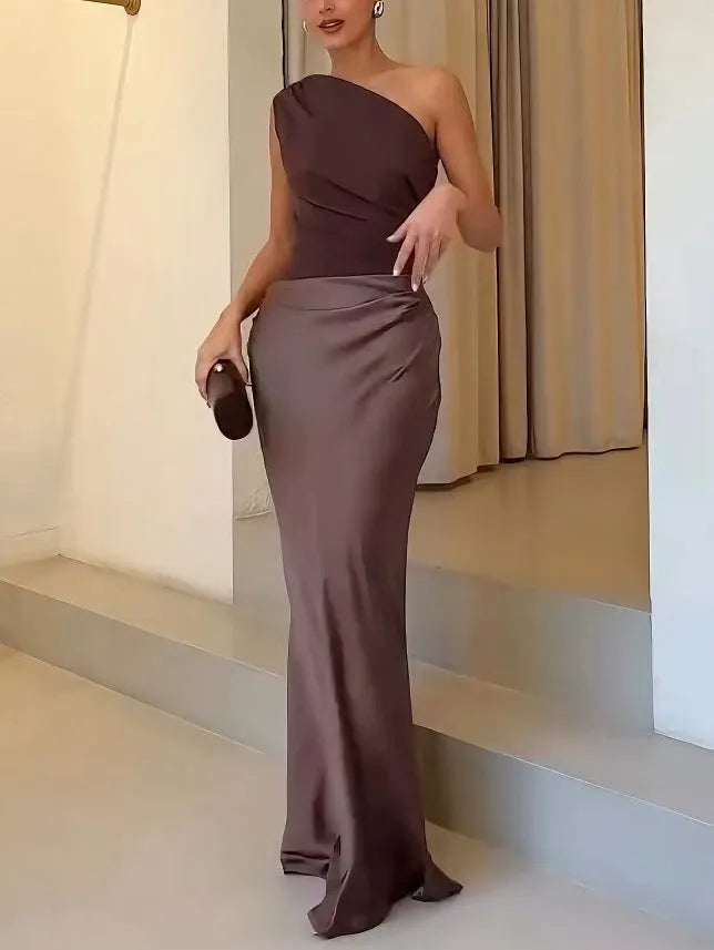Anita geplooide one-shoulder maxijurk voor dames