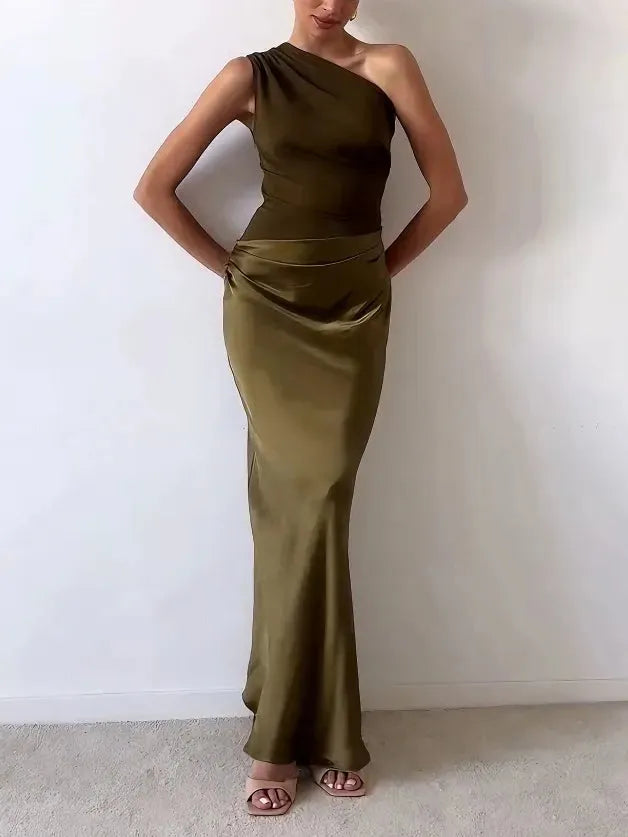Anita geplooide one-shoulder maxijurk voor dames