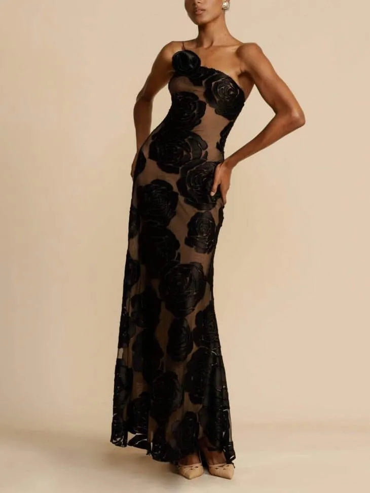 Arabella strapless damesmaxijurk met bloemenprint en uitsparing