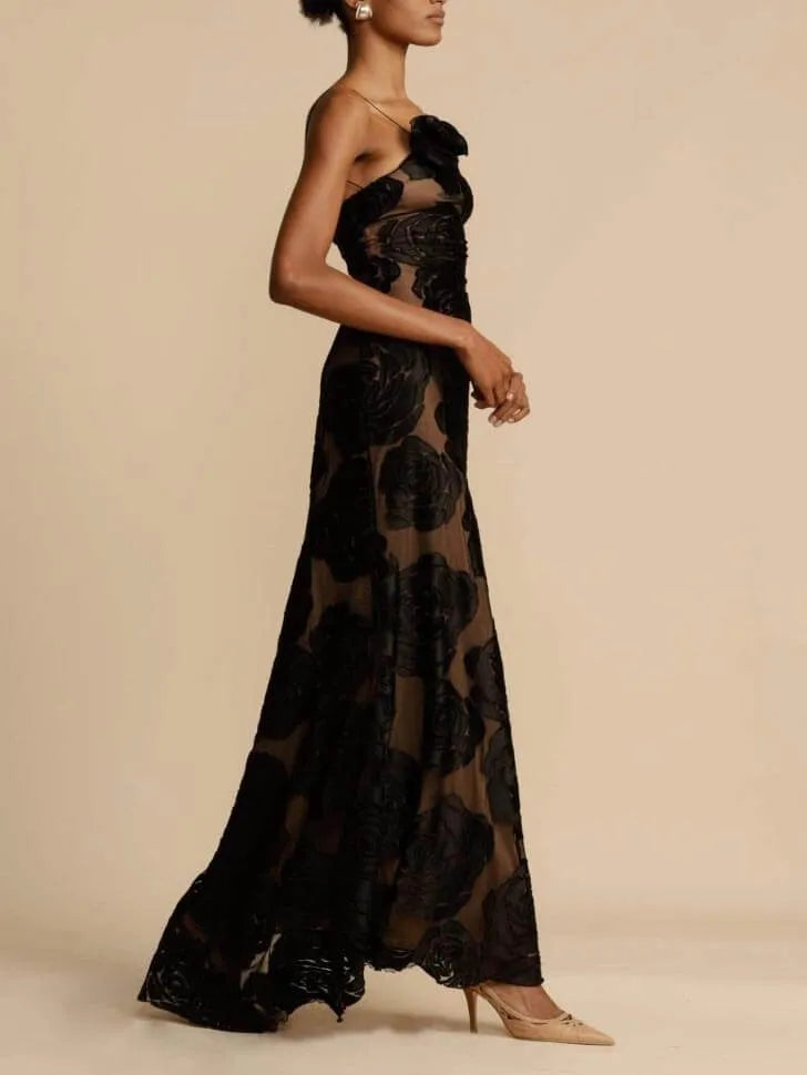 Arabella strapless damesmaxijurk met bloemenprint en uitsparing