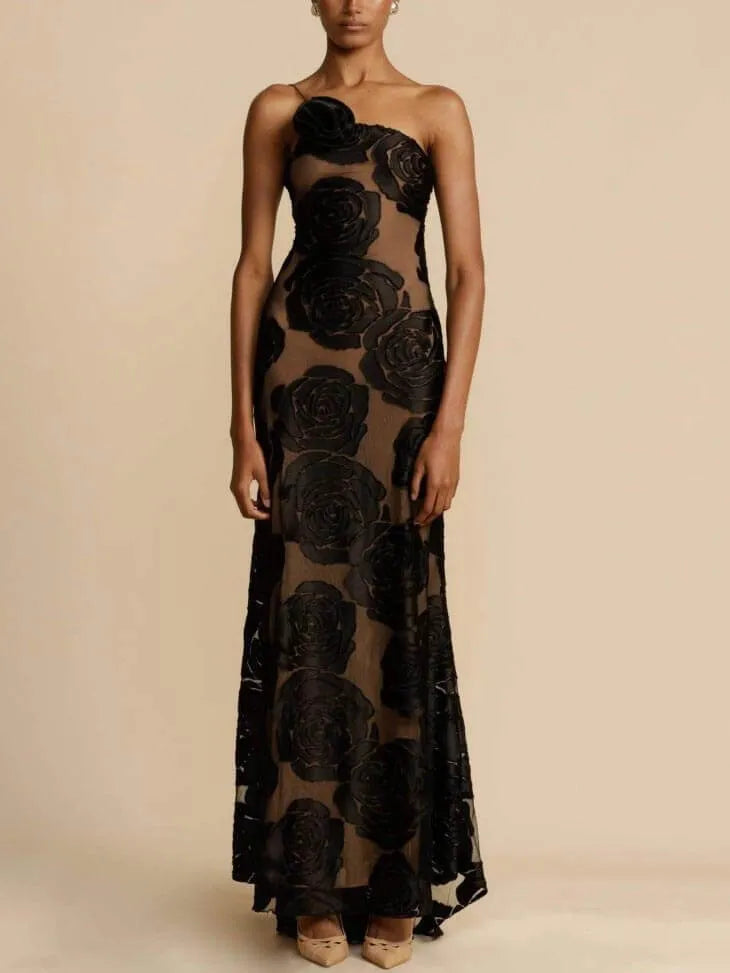 Arabella strapless damesmaxijurk met bloemenprint en uitsparing