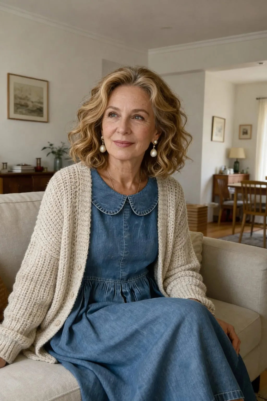 Arianne denim damesmaxijurk met Peter Pan-kraag